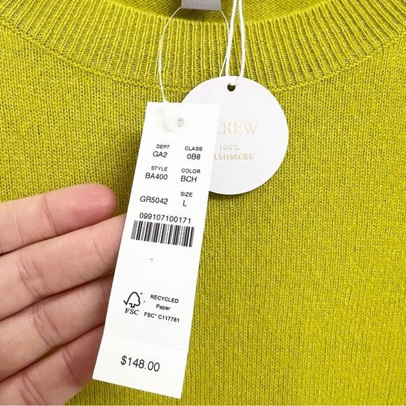 J. Crew Cashmere Classic-Fit Crewneck Sweater in Burnished Chartreuse Size Large - Picture 7 of 11